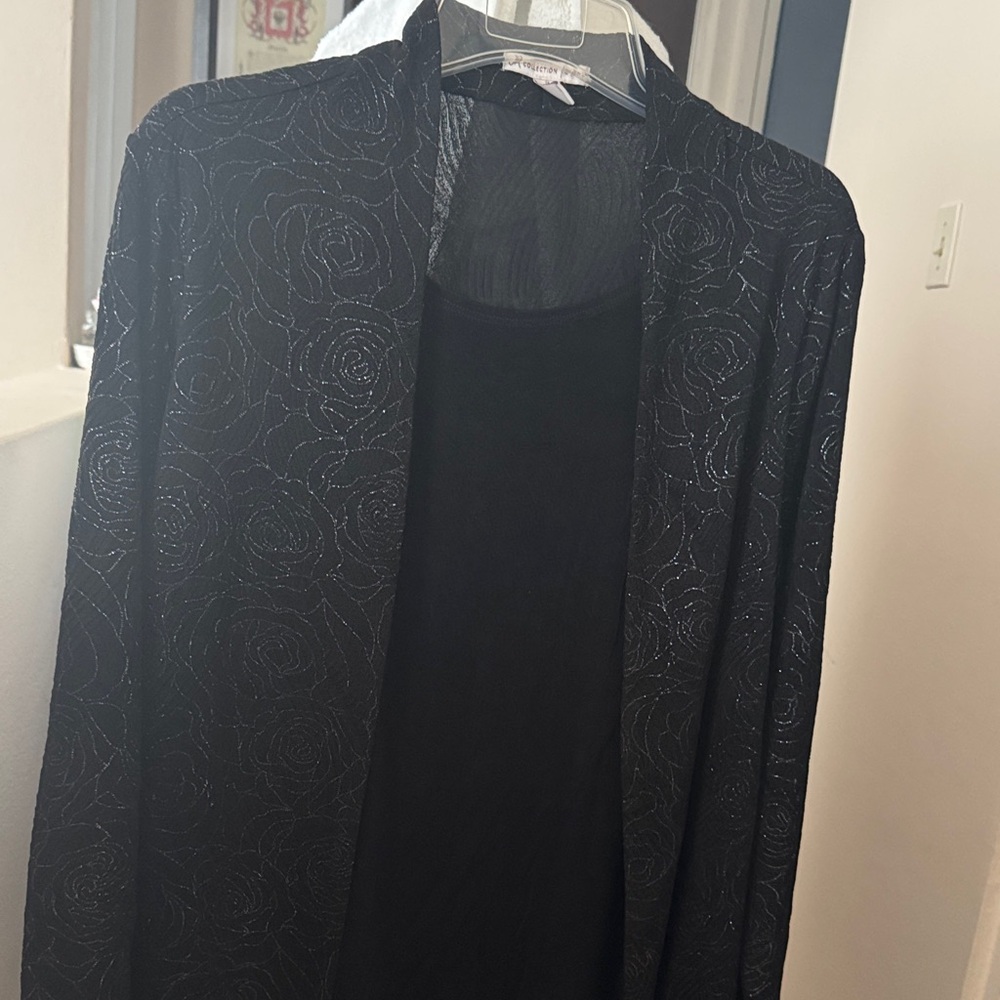JM Collection Black Rose Pattern Jacket